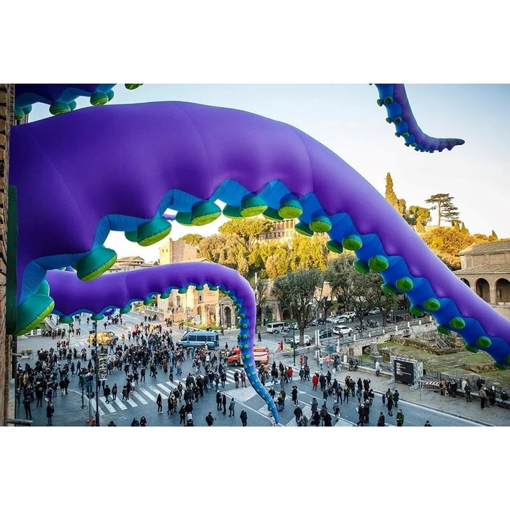 Giant Purple Inflatable Octopus Tentacle With Blower For Halloween Outdoor Events Commercial Performance Stage Roof Party Decor