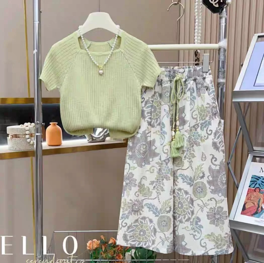

Girls Summer Set 2026 Summer New Korean Short Sleeve T-shirt Floral Pants Fashion Casual Two Piece Set