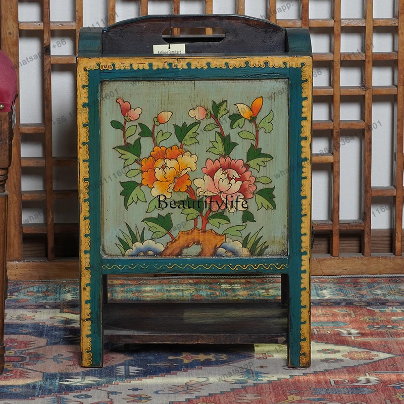 13Classical Hand-Painted Magazine Newspaper Box Solid Wood Small Corner Calligraphy and Painting Locker Rack