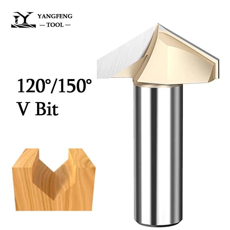 120 150 Degree V Bit 1/2 Shank Carbide Woodworking Tools V Groove Carving Router Bit Engraving Slotting Cutter For Wood MDF