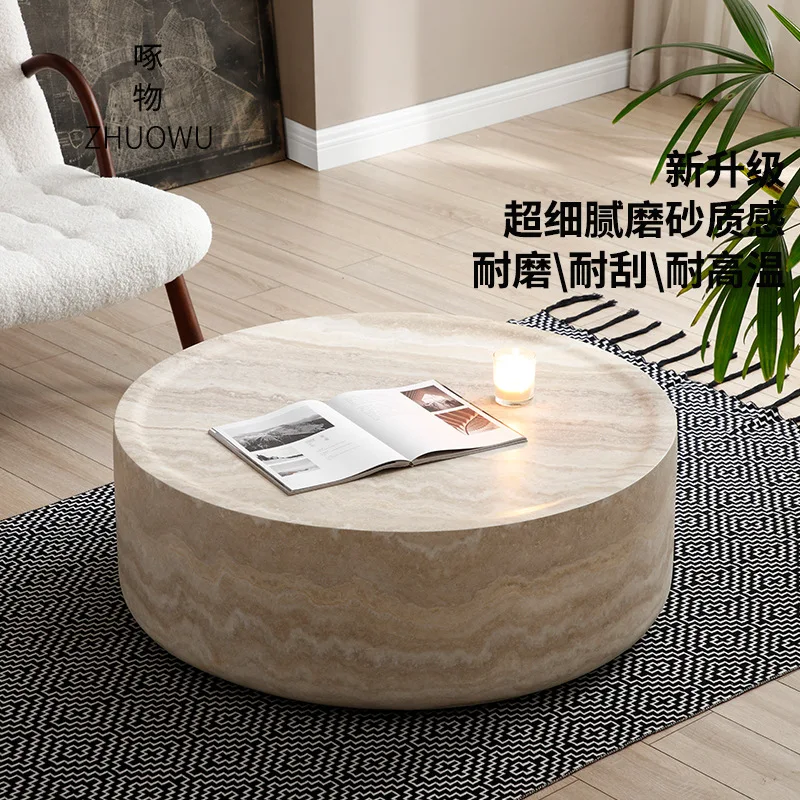 Wabi Sand Wind Travertine Coffee Table Living Room Household Light Luxury Modern Minimalist Round Marble Table