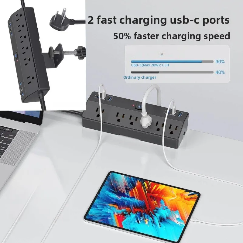 Manufacturer's hot-selling American desktop socket multi-function 5 + 1 plug-in dual PD20W fast charging model