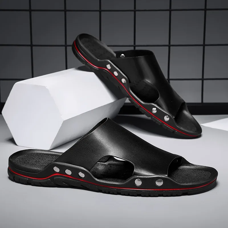 High Quality Genuine Slippers for Men Breathable Clogs Sandals Classics Leather Slides Outdoor Men's Slippers Designer Shoes Men