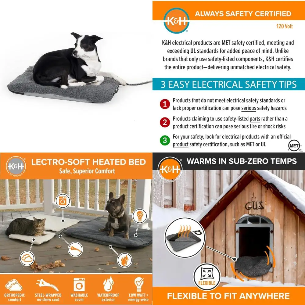 

orthopedic outdoor heated pet bed for medium dogs and large cats, soft and flexible, safety certified