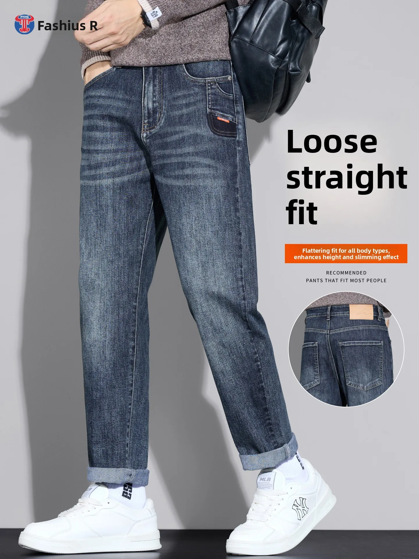 

Washed Denim Jeans Men's Autumn Winter Thick Warm Loose Long Pants Straight Vintage Trousers Casual Daily Wear Retro Style