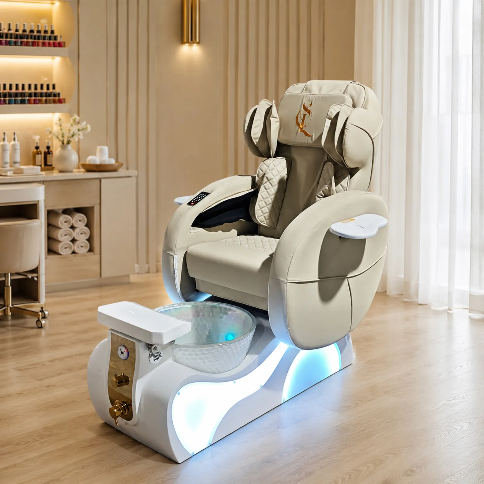 2026 Pedicure Spa Chair with Foot Tub Electric Massage Pedicure Sofa Reclining Manicure Nail Salon Foot Spa Chair LED Light Base