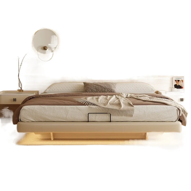 

No bedside suspended storage, modern cream simple, small master bedroom double bed