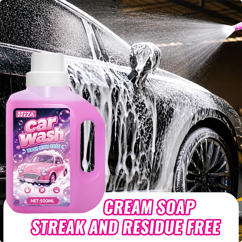 500ml Pink Foam Car Wash Wax, High‑Concentrate, PH‑Neutral Safe for All Vehicles, 2‑in‑One Wash & Care