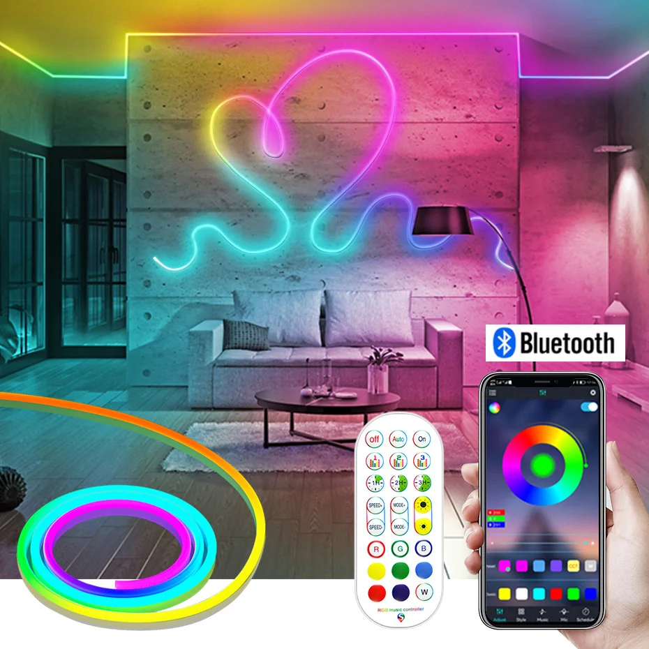 Smart RGBIC Led Neon Light DC 12V Dreamcolor Bluetooth Controller Chasing Strip APP Remote Control Dimmble for Room Decoration