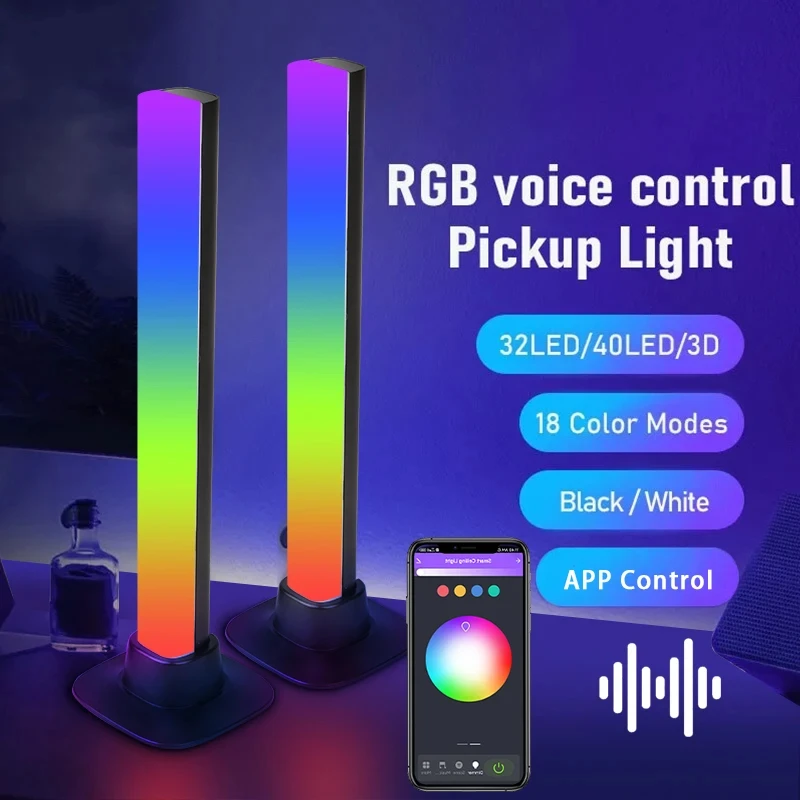 Luz LED inteligente para recoger música, lámpara ambiental RGB con Control de sonido sinfónico, ritmo musical, Control por aplicación para TV,