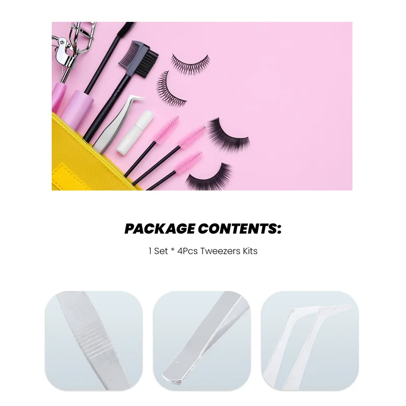 

A34R 4Pcs/Set Precision Tweezers Stainless Steel Thick Electronics Forceps Eyebrow Tweezers Anti-Skid Makeup Repair Multi Tools