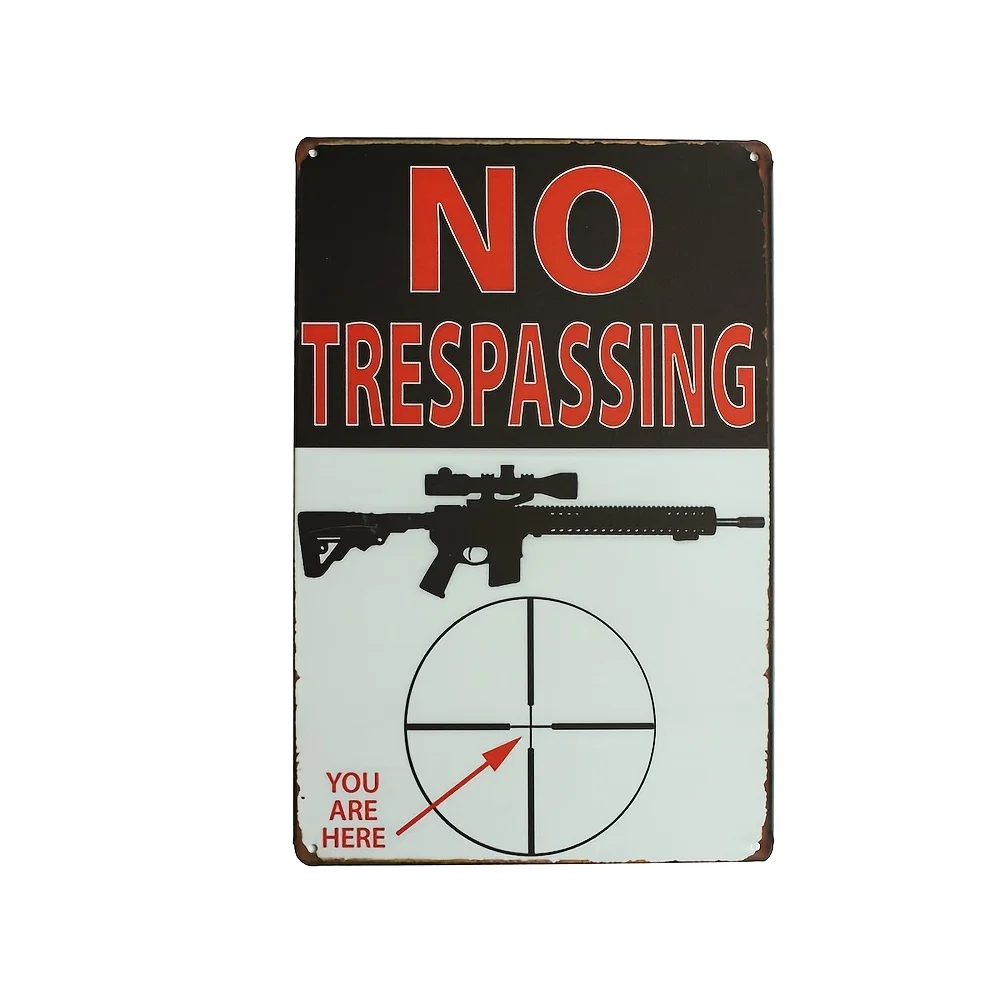 Rustic Metal No Trespassing Sign with Target Graphics - Durable Outdoor Warning Decor for Hunting, Shooting Range, or Private P