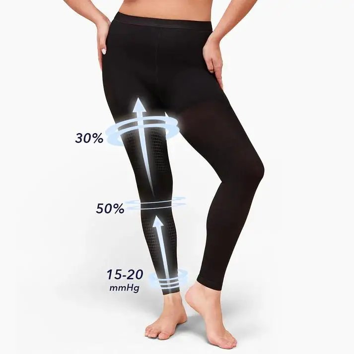 15-20mmHg Fußlose Kompressionsstrumpfhose mit hoher Taille, Übergröße S-4XL – Detail 3