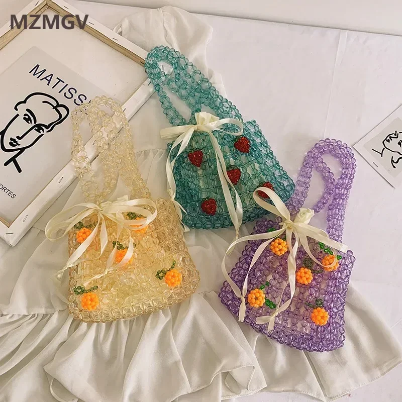

Женская сумка с жемчугом, Прозрачная женская сумка с бусинами, лето 2020, новая модная ажурная дамская сумочка «сделай сам» для матери и дочери