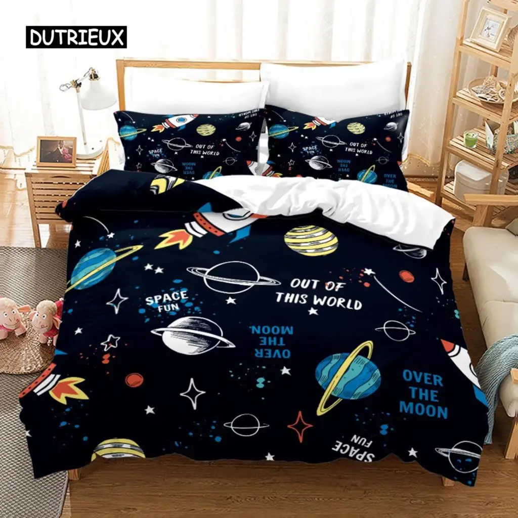 

Duvet Cover Cartoon Universe Bedding Set Spacecraft Duvet Cover for Boys Quilt Cover Milky Way Astronaut Dream Teens Room Decor