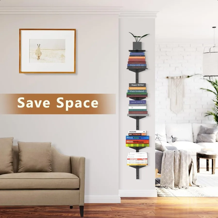Estantería flotante Invisible para montaje en pared, paquete de 3 torre de libros de columna negra, organizadores de libros verticales de 6 niveles, Bo de Metal resistente