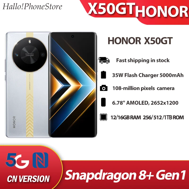Honor X50 GT 5G Snapdragon 8 Gen1 108MP 6.78 بوصة 1.07 مليار ألوان AMOLED 120 هرتز 5800 مللي أمبير OTA NFC #1