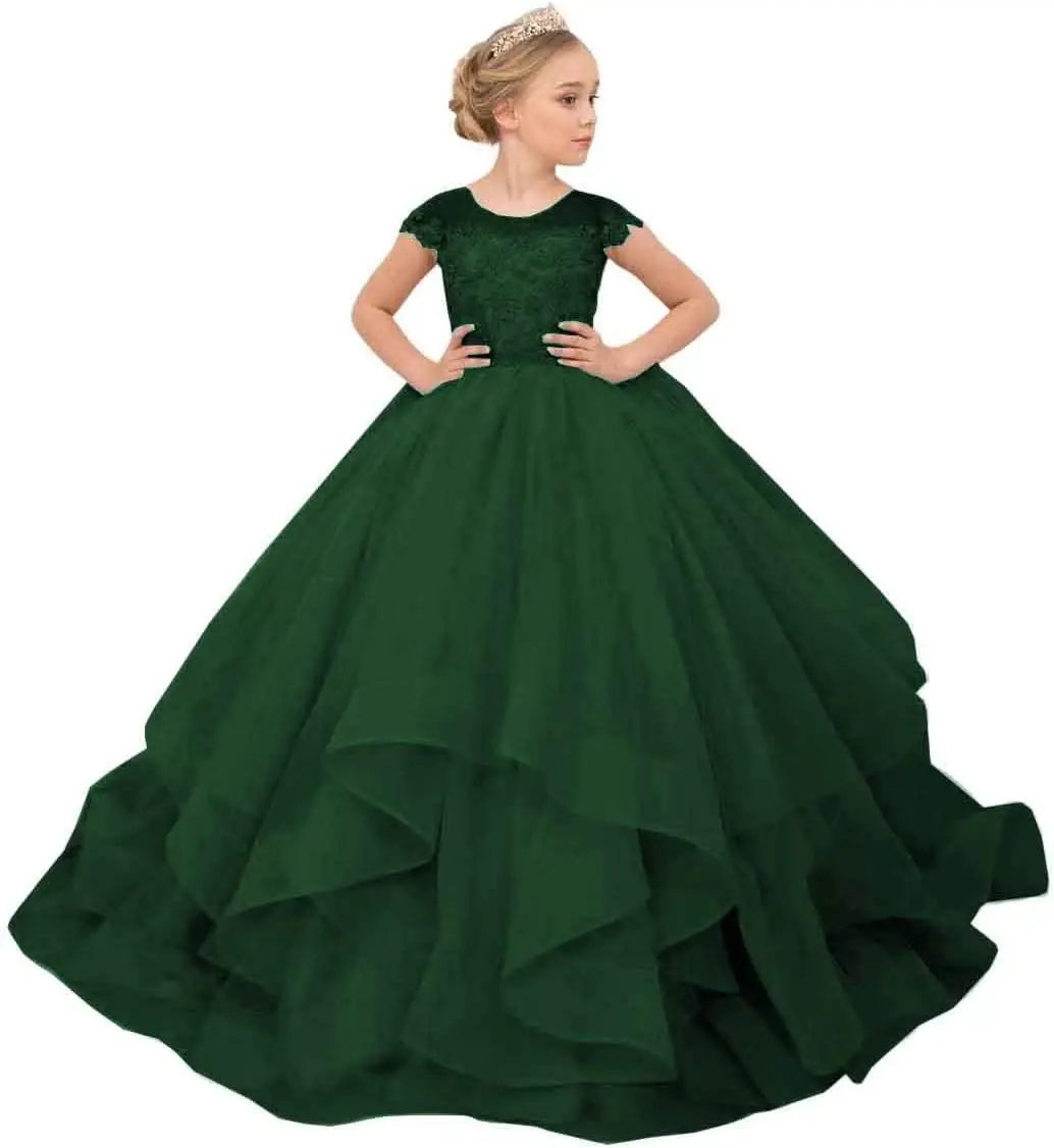 فساتين حفلات للفتيات من الدانتيل من التول بطول الأرض فستان فتاة الزهور لحفلات الزفاف فستان فتاة للحفلات الراقصة #1