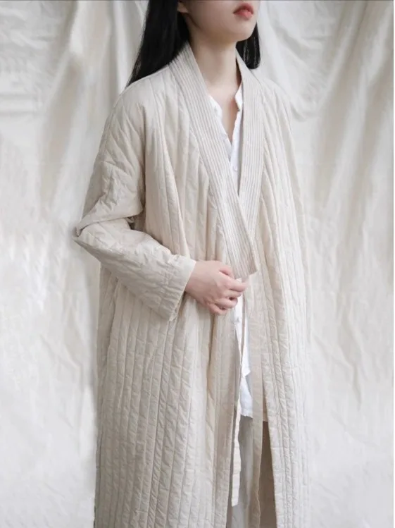 

Новое китайское дзен-сла, хлопковое льняное женское длинное пальто с поясом, джет, чайная церемония, буддийская ветровка, художественная свободная посадка