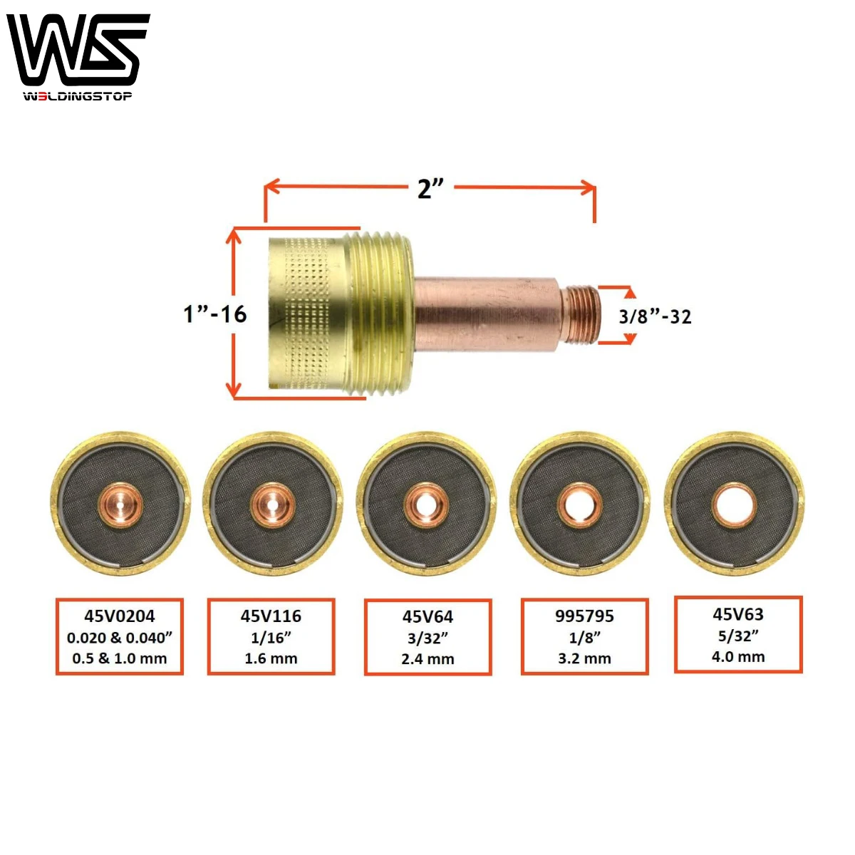 Large Gas Lens Collet Body 45V116 45V64 995795 for TIG Welding Torch WP 17 18 26 Series