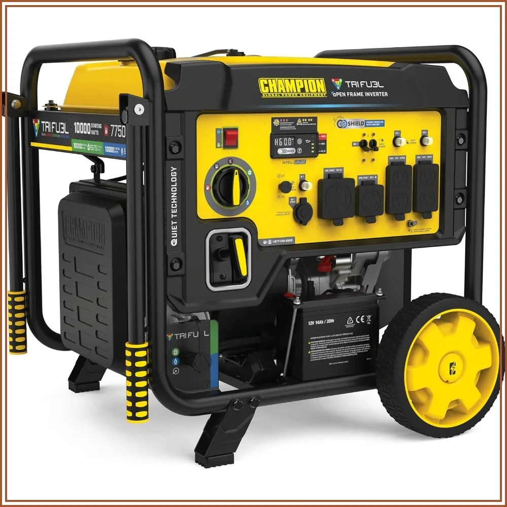 10,000-Watt Tri-Fuel Open Frame Inverter Generator Electric Start for Home Backup and Jobsite Power
