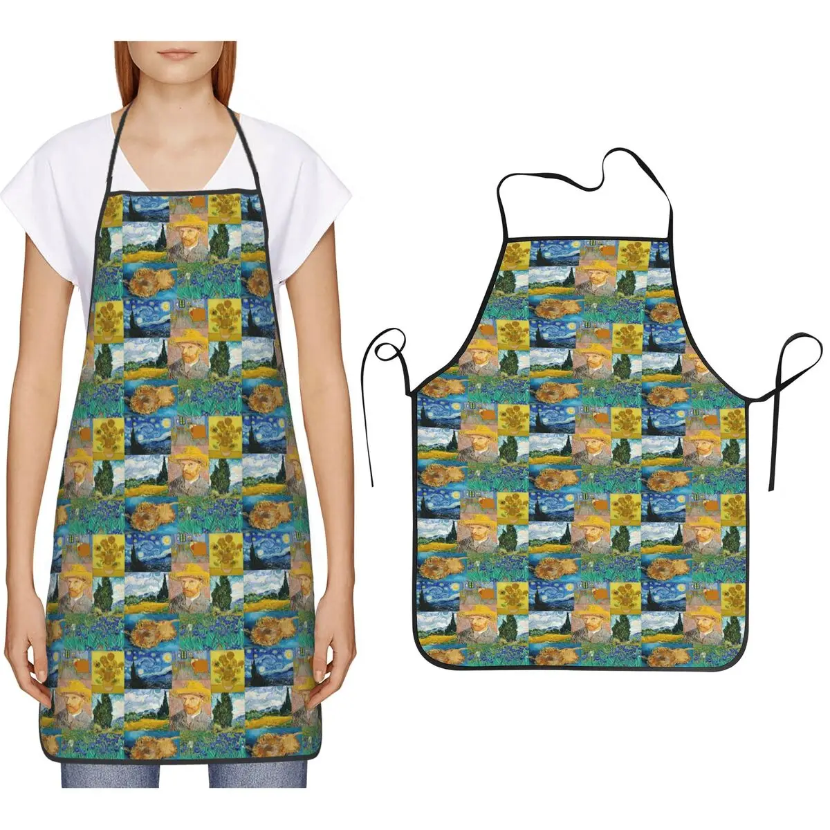 Vincent Van Gogh Paintings Art Collage Apron Chef Cooking Baking Tablier Bib Kitchen Cleaning Pinafore for Women Men Gardening