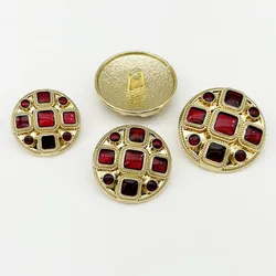 New 6PCS Of Red Drip Glue Metal Hand Stitched Button For Coat Sweater Decorative Button