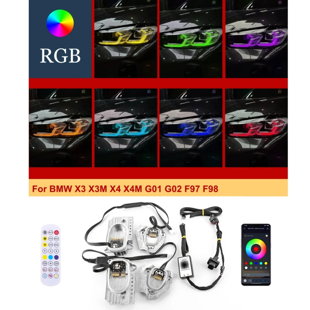 for 2022, 2023 BMW X3 X3M G01, G08 X4 X4M G02 F97 F98 RGB LCI Blue, Red, Yellow, Daytime Running Lights, DRL LED Module