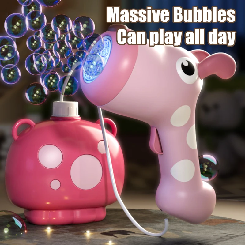 Kawaii Electric Bubble Gun Toy with Light Animal Deer Dog Soap Bubbles Blower Machine Maker Summer Outdoor Games Girls Boy Toy