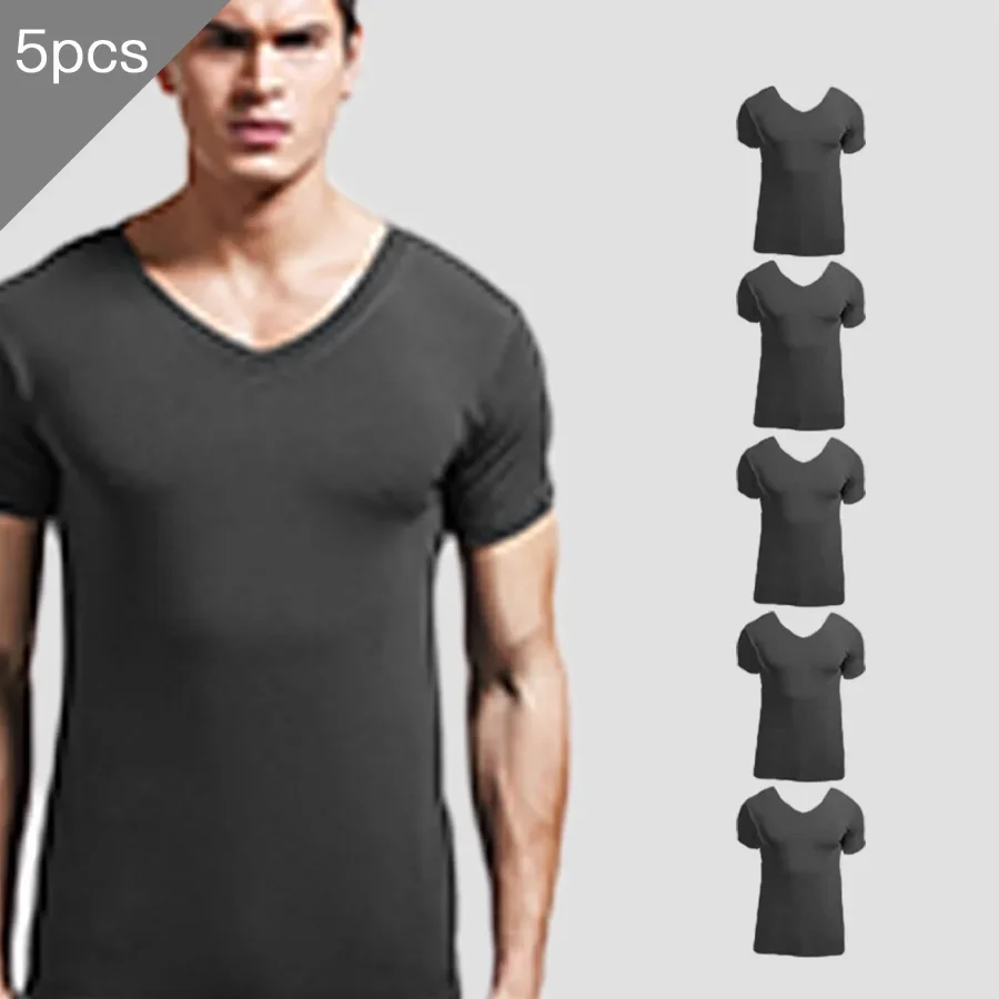 

5pcs Modal summer round neck tight men short sleeve V-neck T-shirt solid color tank shirt slim fit sport undershirt