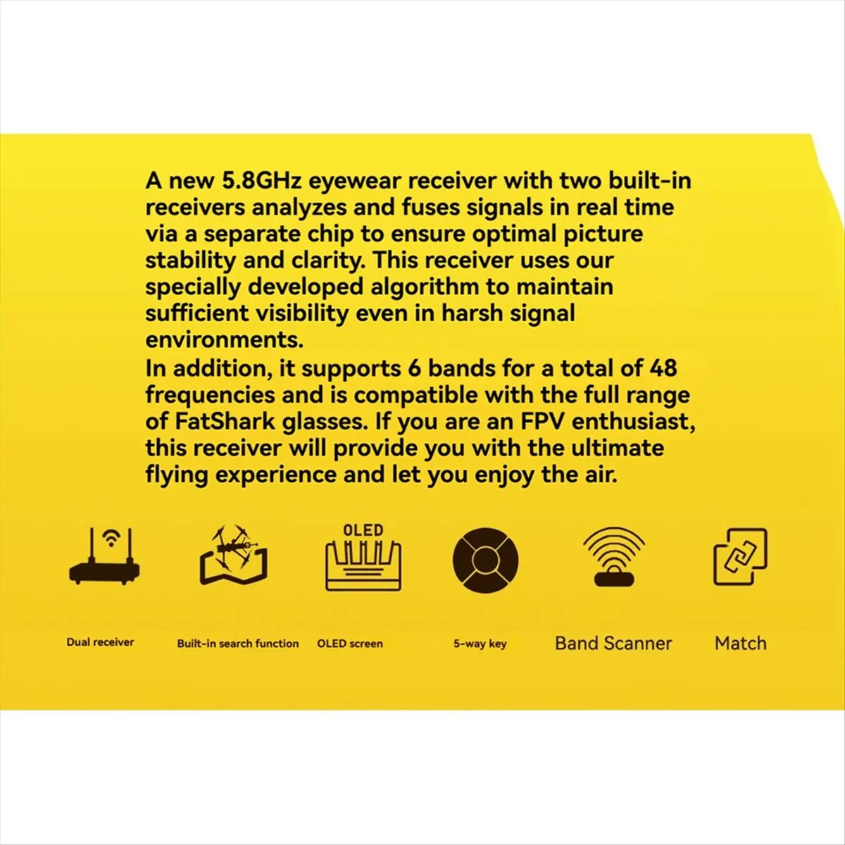 For 5.8GHz FPV Goggles Receiver Built-in Finder Support OSD Firmware Update for Fatshark ORQA FPV Goggles