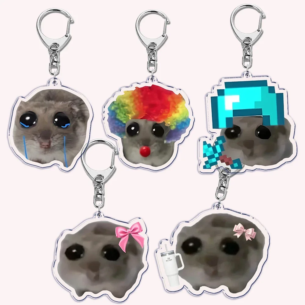 Fun Cute Meme Im Just A Girl Sad Hamster Key Chain Keychains Ring for Accessories Bag Funny Pendant Keyring Jewelry Fans Gifts