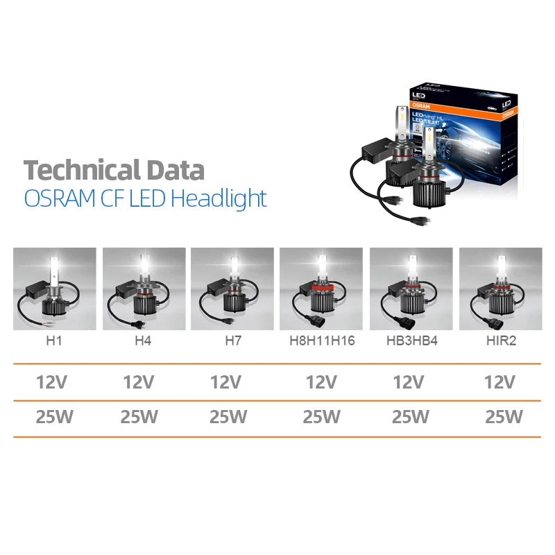 OSRAM LED Car Headlight H1 H4 H7 H11 HB3 HB4 HIR2 LEDriving HL 50W 4000LM Bright 6000K White Auto Original Retrofit LED Lamps 2x