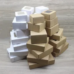 10 square white/Kraft window packaging boxes with multiple sizes, wedding party gifts, handmade soap chocolate flat boxes