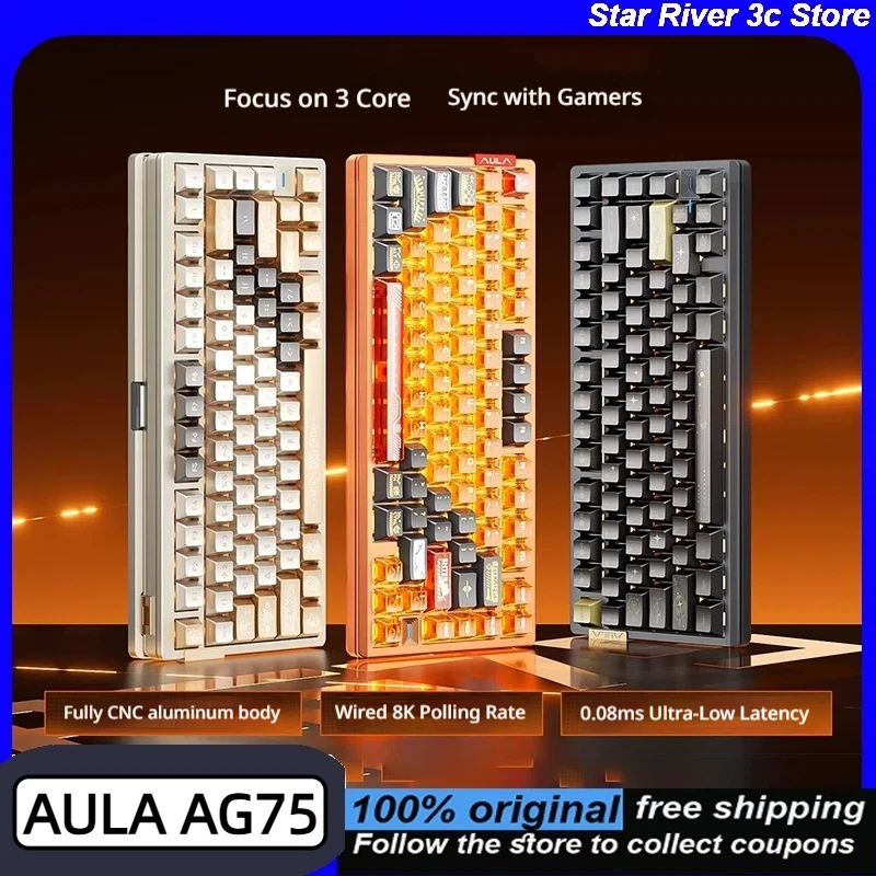 Teclado Magnético AULA AG75 com Fio, Taxa de Polling de 8KHz, Latência Baixa de 0.08ms, Teclado Ergonômico para Jogos para Windows, Mac, Linux e PC