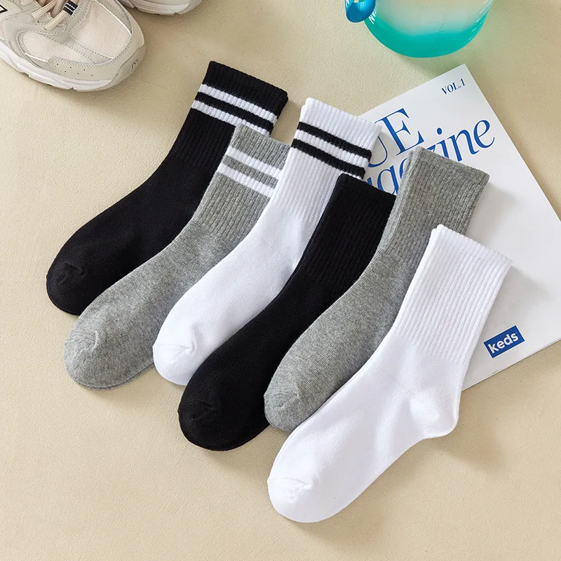 6 Pairs Women\'s Mid Socks Solid Color Breathable Comfortable In Autumn Winter Sweat Absorbing High-Quality Casual Socks Sports