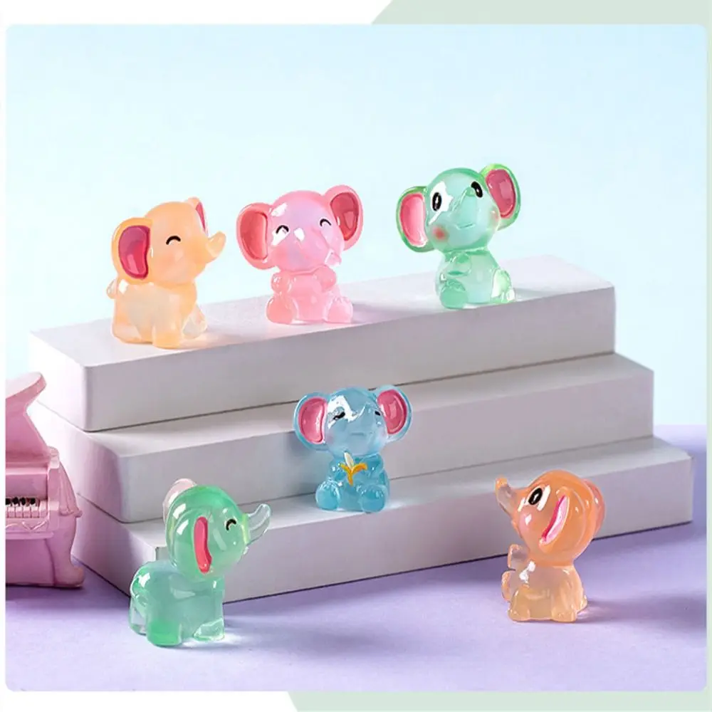 Cartoon Handicraft Luminous Mini Elephants Cute 3D Elephants Resin Ornaments DIY Elephants Micro Landscape Jewelry Accessories