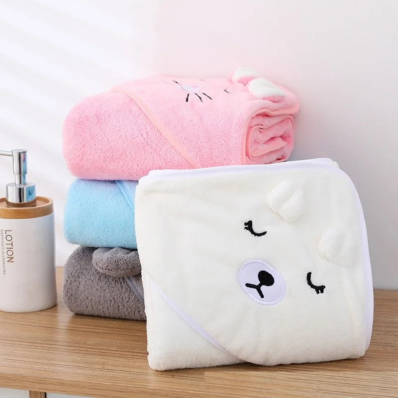 

Baby Bath Towel Soft Warm Sleeping Swaddle Wrap for Girl Boy Coral Fleece Newborn Blanket Toddler Hooded Baby Stuff Bathrobe