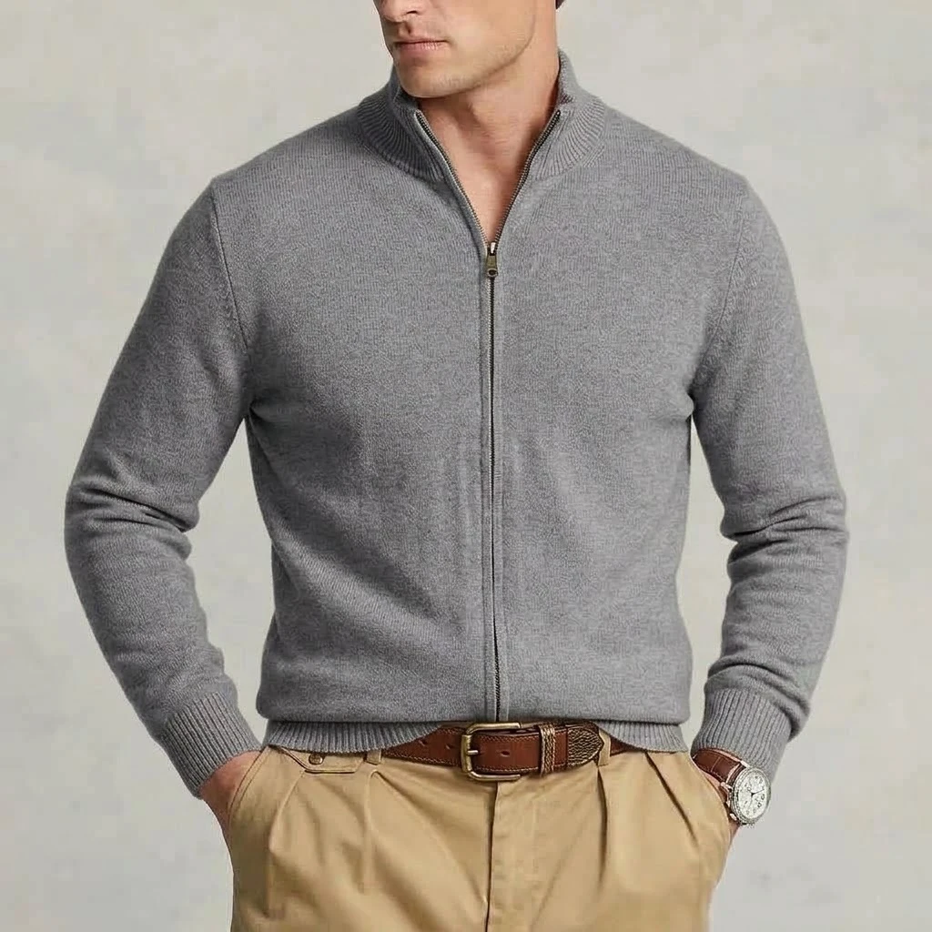 Herbst Herren Strick-Cardigan mit Reißverschluss, lässige Jacke mit Stehkragen, weiche Jacke, schmale Passform, thermische Winter-Oberbekleidung für Herren – Detail 12