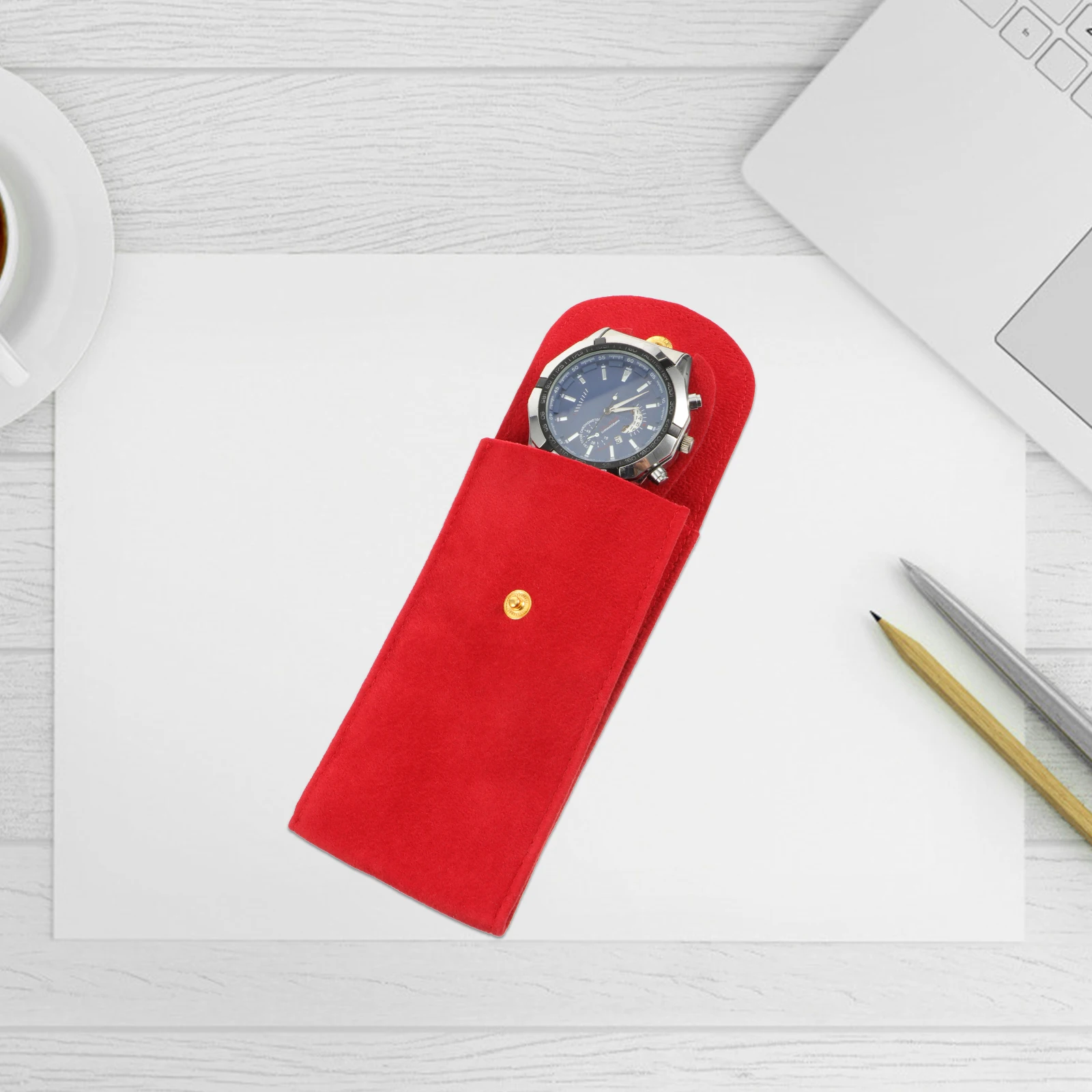 

1pc Portable Watch Bag Beaded Flannelette Watches Strap Storage Case for Men with Built-in Pad Watch Container