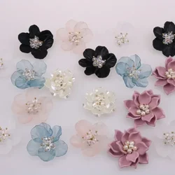 5pcs Rose Pearl Sewing On Patch Crystal Petal Flower For DIY Hair Clips Clothing Hats Bags Decorative Women Accessories