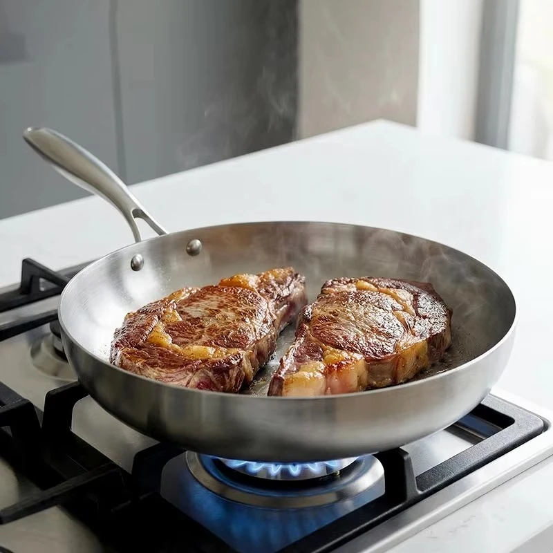 Uncoated Healthy Kitchen Thickened Non-stick Stainless Steel Wok Set