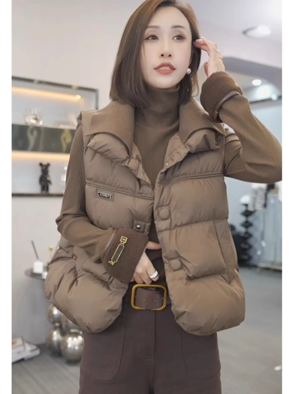 

Thickened down Vest Women's Jacket Spring Autumn Winter Outerwear Stylish Commute Pear Shape Regular Length Pure Color