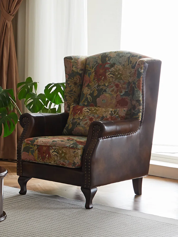 American tiger chair retro American style leather armrest single seat high back sofa chair with rivets