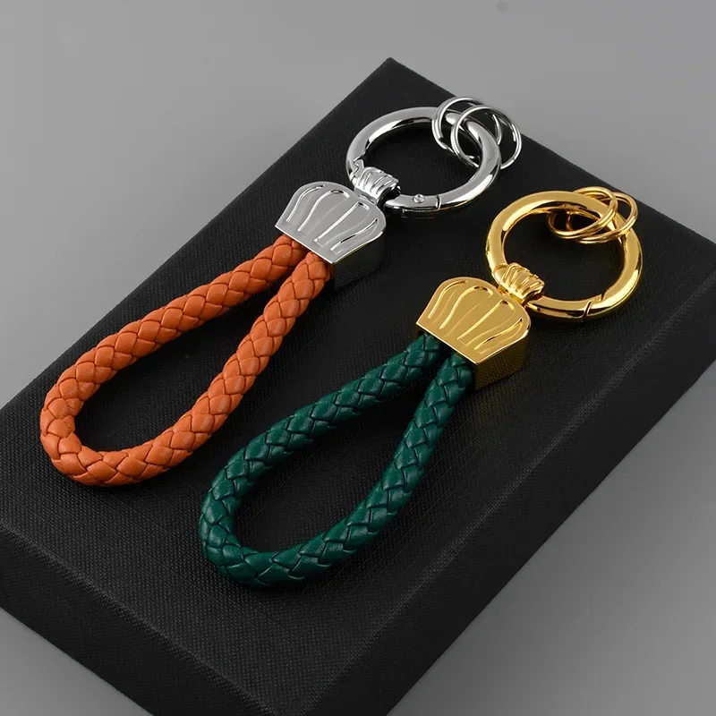 

Custom Logo Keychain Solid Color Crown Leather Rope Key Chain Pendant Wholesale Key Ring Small Pendant Keyring Gift