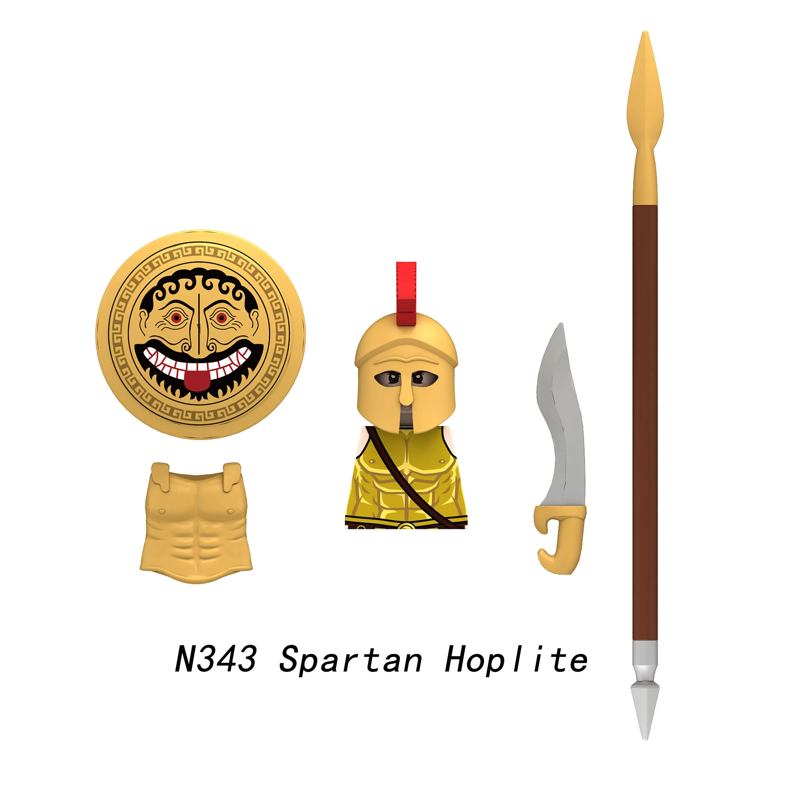 MOC Römische Soldatenfiguren Bausteine Spartaner Hopliten Athener Armee Speer Bogen Waffen Schilder Schwert Rüstung Weste Bausteine Spielzeug
