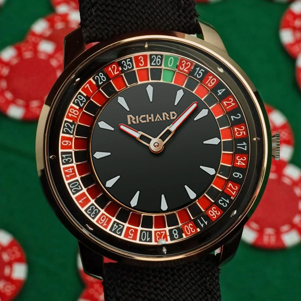 RiChat New Mechanical Watch NH35 Rotating Dial Las Vegas Roulette Desktop Theme Automatic Watch Men Diamond Luminous Hands