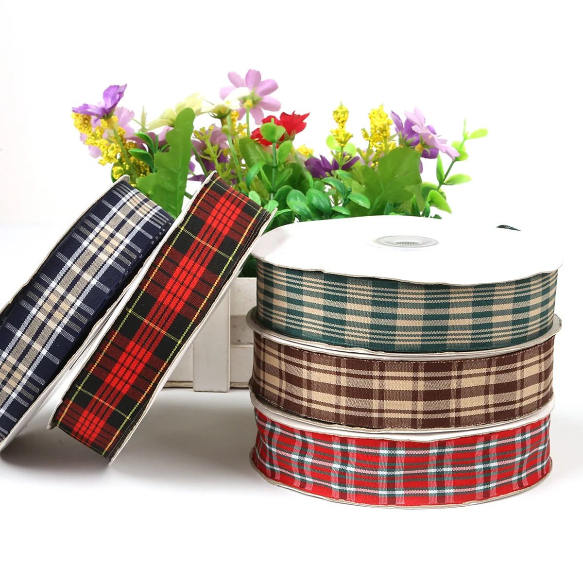 5Yards/Bag 2.5cm Multiple Options Scottish Plaid Grid Printed Ribbon for DIY Home Decoration Gift Wrapping Christmas Ribbons