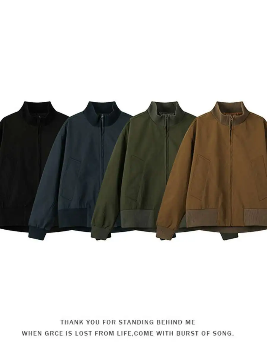 

Свободная модная мужская куртка Jaet, осенняя новинка, модная верхняя одежда большого размера с воротником-стойкой для молодежи, материал из смеси хлопка