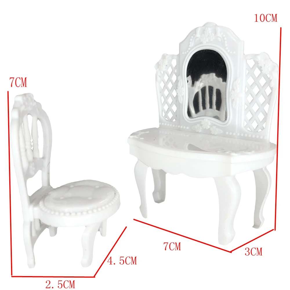 

NK 1 Set Mini Doll Furniture Mini Chair+ White Dresser Mirror Dest For 1/6 Doll For 1:12 Doll Dollhouse Accessories Toy Gift